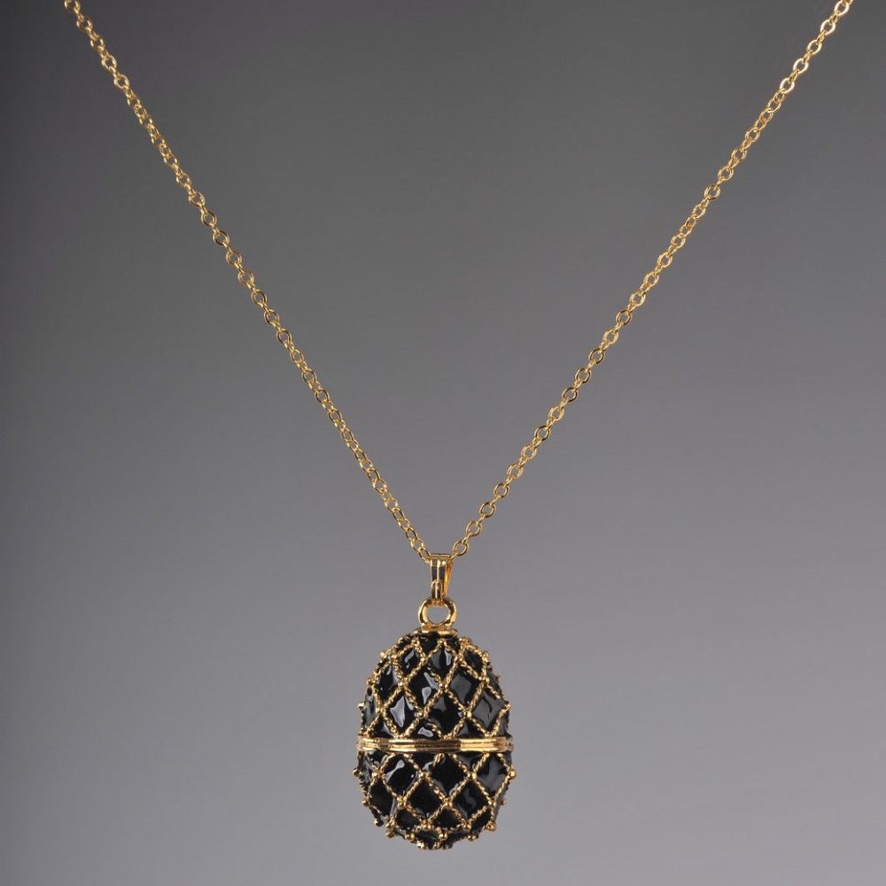 Keren Kopal Golden Black Enamel Egg Pendant Necklace